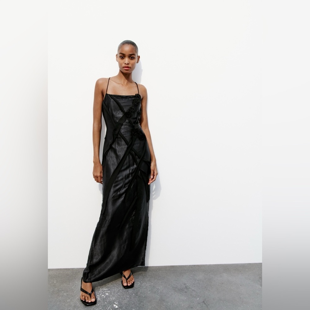 ZARA FLORAL SATIN MIDI DRESS